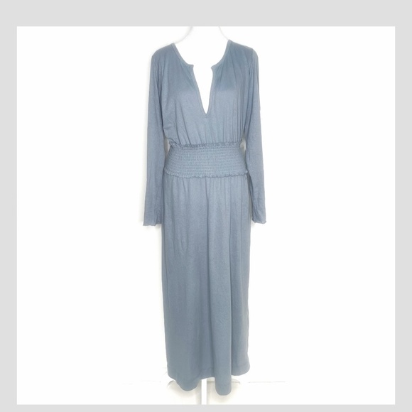 Free People Beach Maxi Dress Linen Blend Shirred Waist Long Sleeve Cover Up - Picture 6 of 6